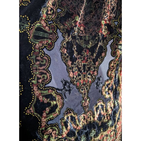 Vintage Gothic Floral Burnout Red And Gold Scarf With Glitter Accents - Picture 6 of 6